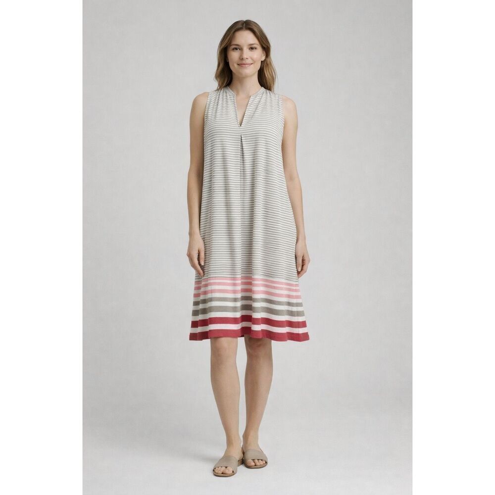 Max Edition Striped Sleeveless Dress Large Taupe Pink NWT
